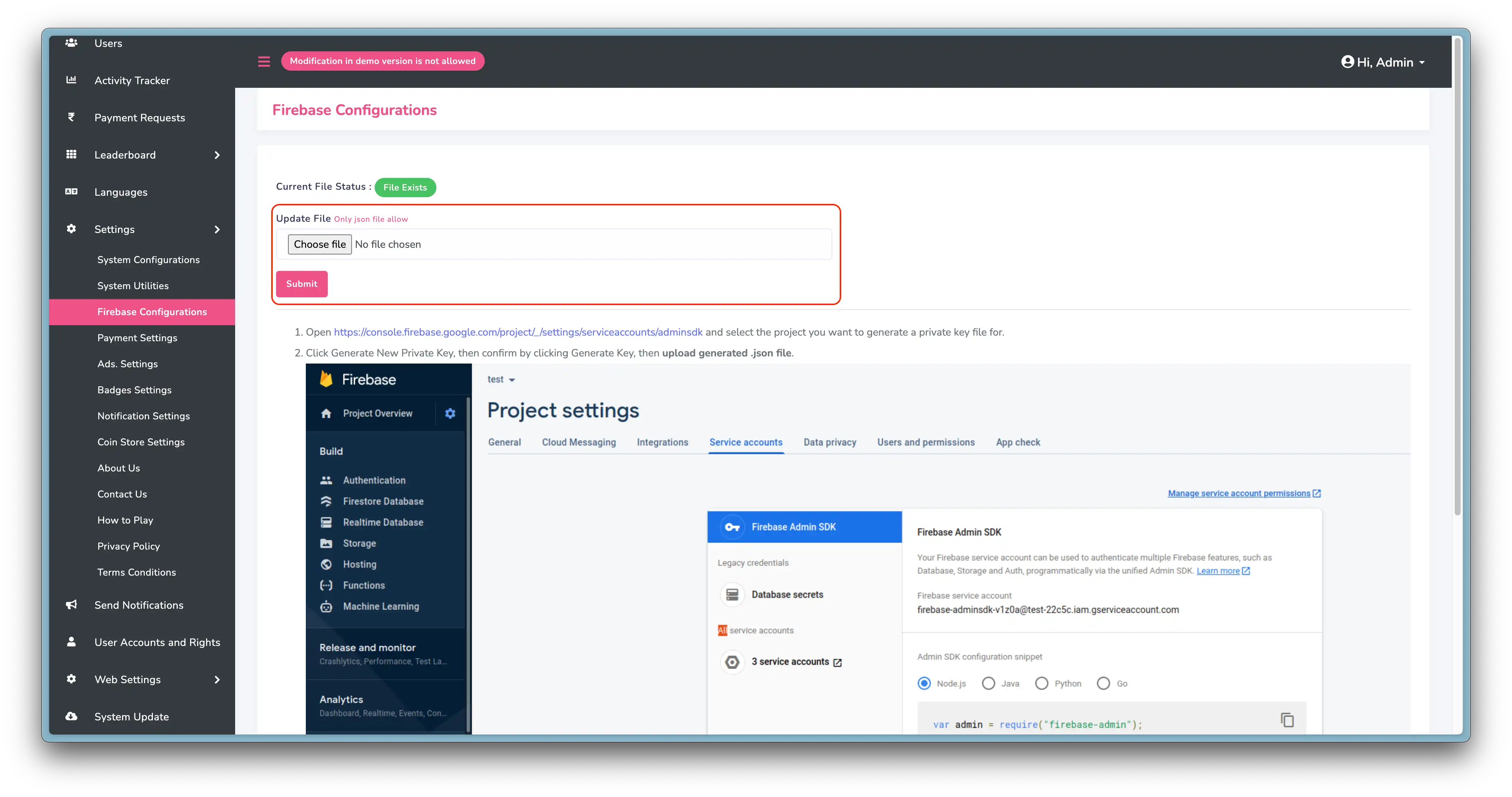 Upload Services JSON