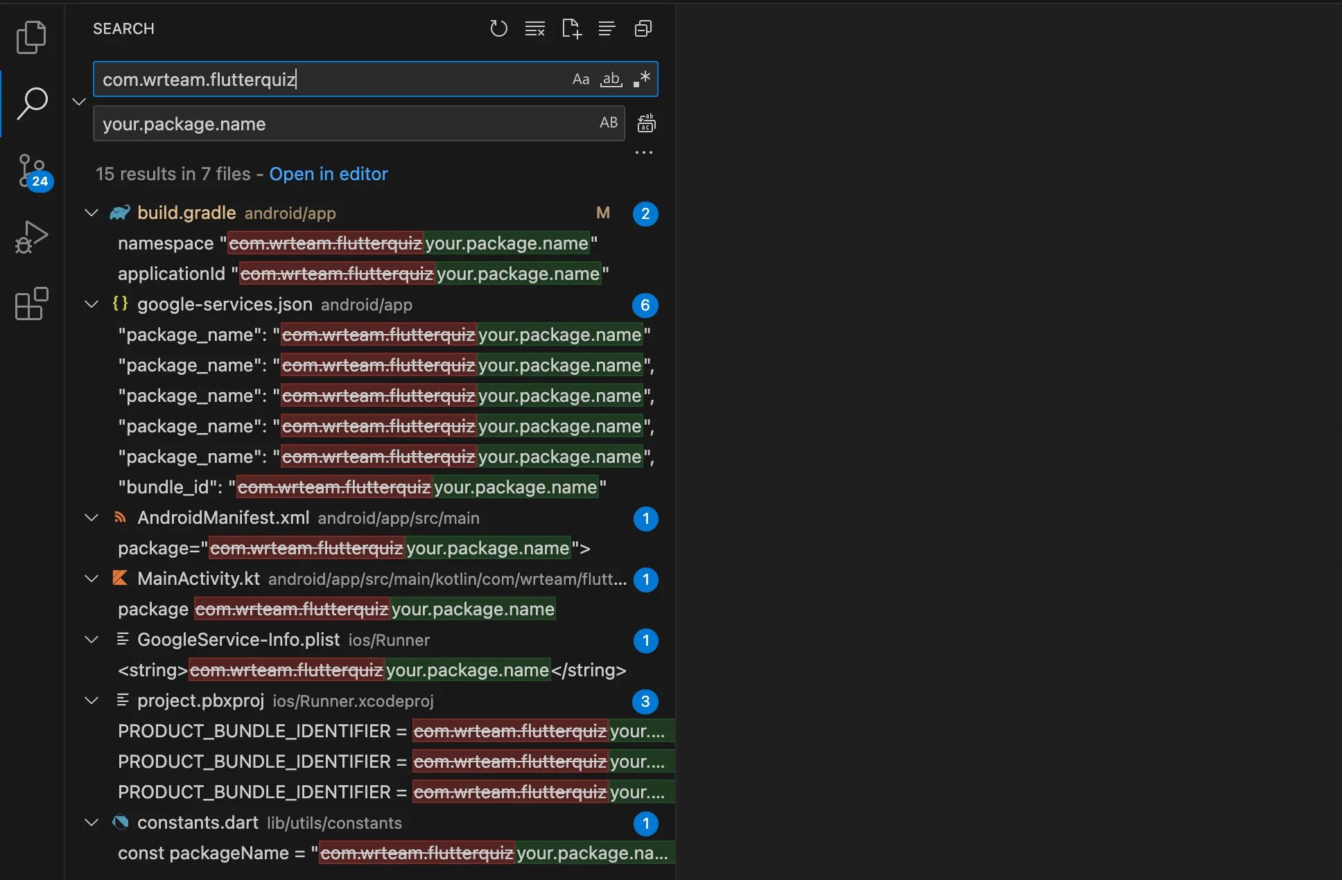 VS Code Replace Package Name